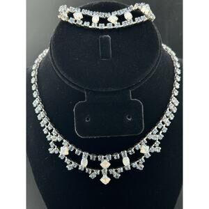 Light Blue And Opal Colored Rhinestone Necklace And Bracelet Set
